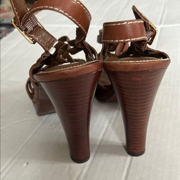 LAUREN RALPH LAUREN 9 Brown Woven Heeled Sandals Braided Slingback Open Toe - Picture 8 of 15